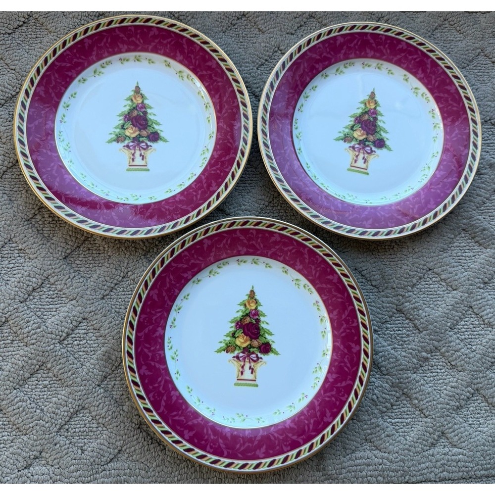 ROYAL ALBERT SEASONS OF COLOUR ACCENT SALAD PLATE CHRISTMAS TREE HOLIDAY-Set 3
